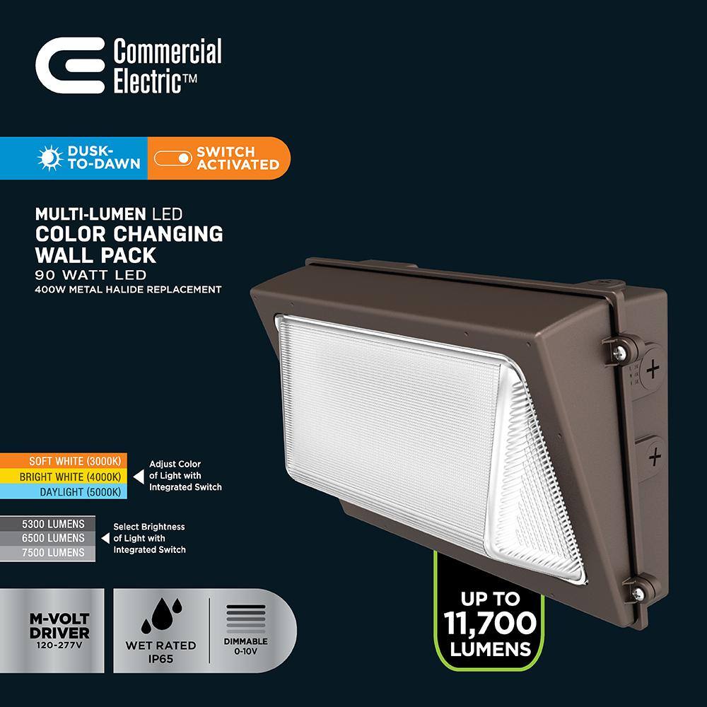 Commercial Electric 400-Watt Equivalent Integrated LED Bronze Dusk to Dawn Wall Pack Light 3000K-5000K WP120CE1