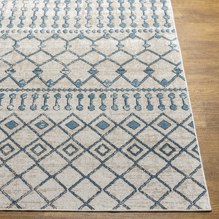 Lyles Machine Washable Moroccan Ink Blue/Gray Area Rug