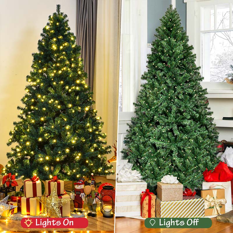 7 FT Green Pre-Lit Artificial Christmas Tree with 300 Warm White LED Lights & 1096 Hinged Branch Tips