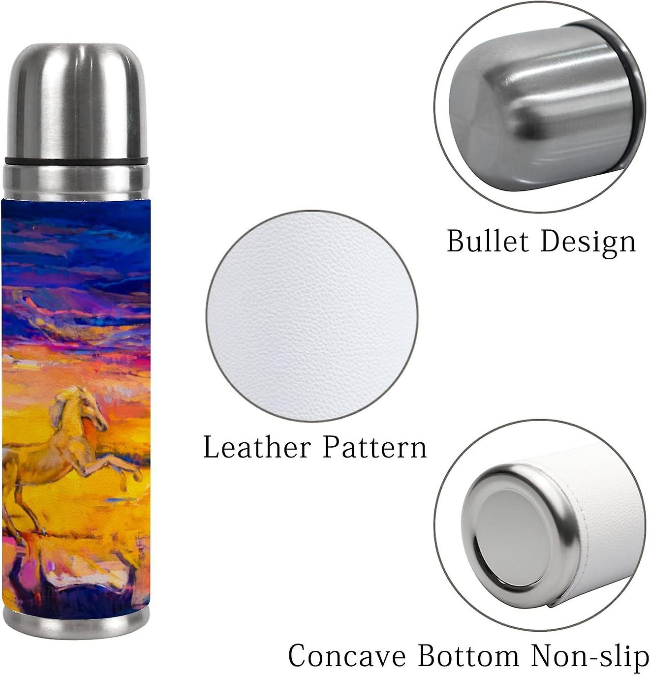 Insulated Mug Stainless Steel Water Bottle Horse Sunset Painting Vacuum Cup Travel Mug For Travel School Office