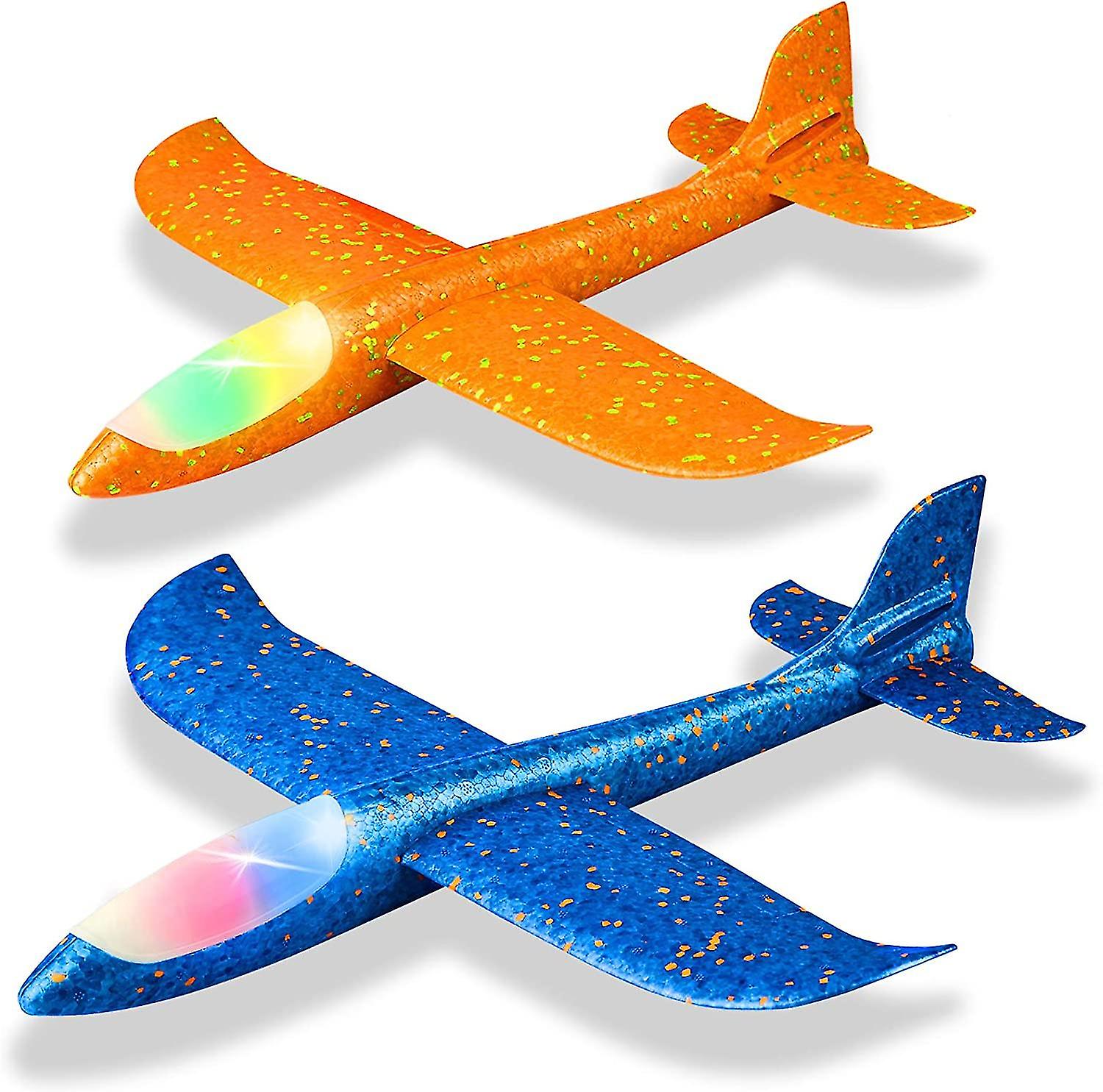 Wow 2 Pack Led Light Airplane，19 Large Throwing Foam Plane，2 Flight Mode Glider Plane，flying Toy For Kids，gifts For 3 4 5 6 7 8 9 Years Old Boy，outdoo