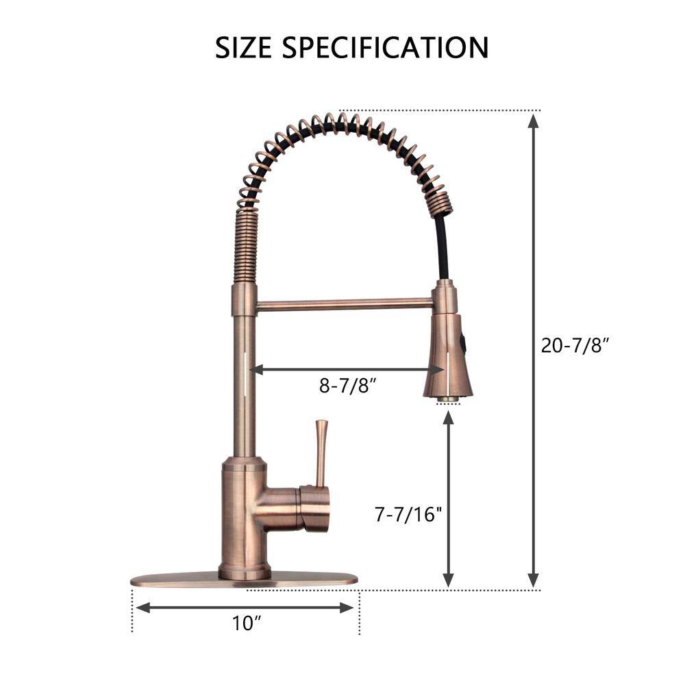 Akicon Single-Handle Pre-Rinse Spring Pull-Down Sprayer Kitchen Faucet in Antique Copper AK566-AC