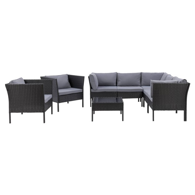 Parksville 8pc L Shaped Patio Sectional Set With 2 Chairs Black Corliving