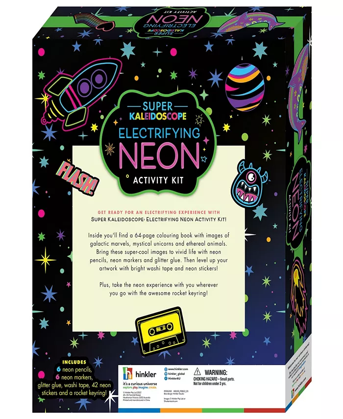 Kaleidoscope Super Electrifying Neon Activity Kit Space Themed Coloring Book With Neon Stationery And Stickers Rocket Keyring Arts And Craft Kits For Kids