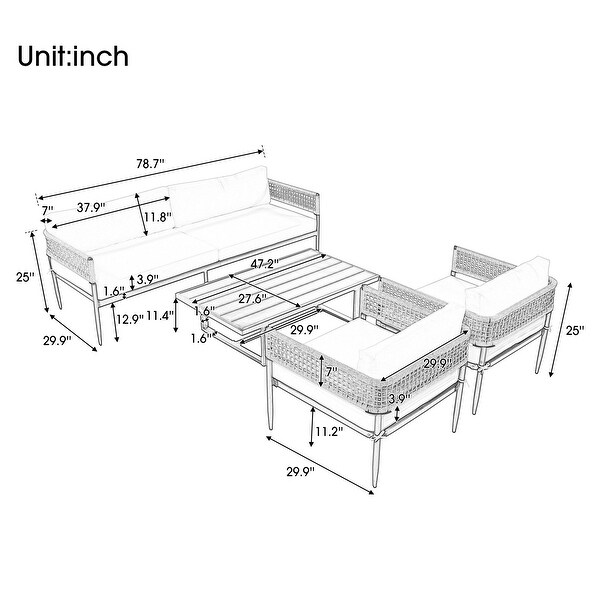 4 Pieces Outdoor Patio Sectional Sofa with Cushions - Overstock - 37500226