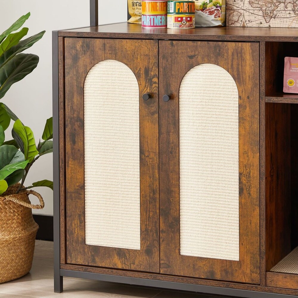 Brown Side Cabinet Bar Table with 2 Layers Shelf Kitchen Living Room