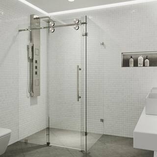 VIGO Winslow 34 in. L x 46 in. W x 74 in. H Frameless Sliding Rectangle Shower Enclosure in Stainless Steel with Clear Glass VG6051STCL48