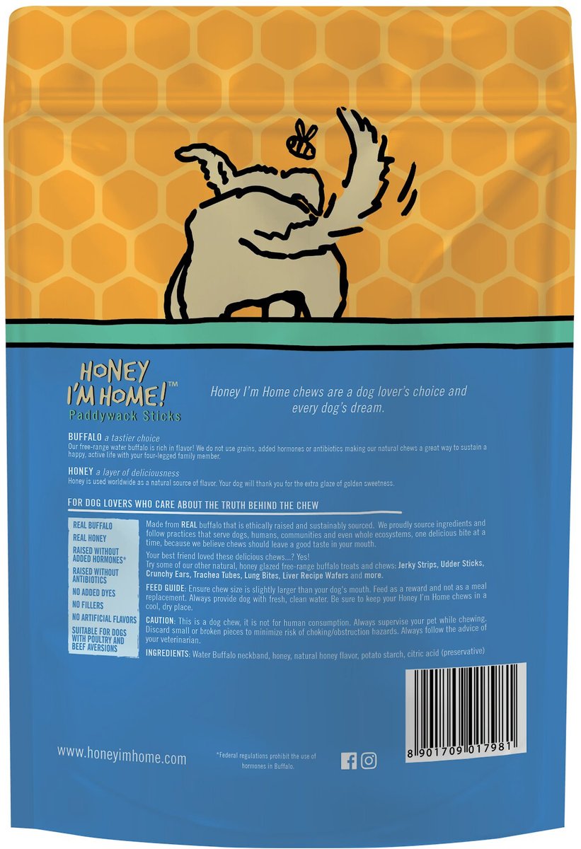 Honey I'm Home! 6-in Paddywack Sticks Natural Honey Coated Buffalo Chews Grain-Free Dog Treats