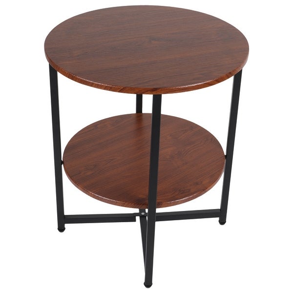 2 Tier Wooden Round End Table with Storage Shelf - 15.8x18.5”(Dia x H)