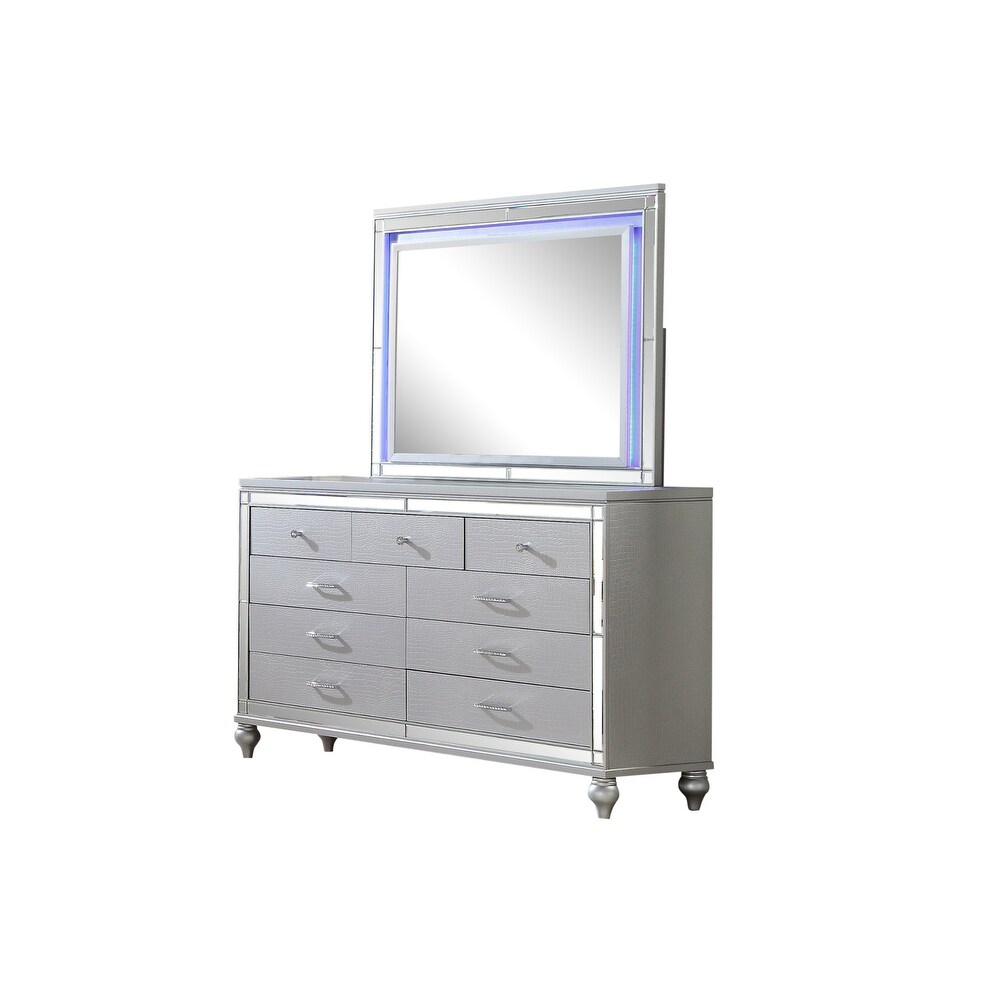 Sterling 4PC/5PC Contemporary Bedroom Set with Mirror Accents and LED Enhancements