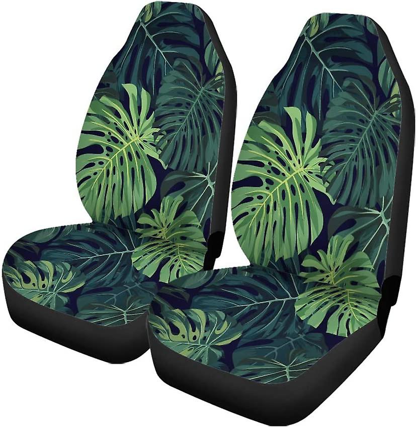 Set Of 2 Car Seat Covers Tropical Green Monstera Plam Leaves Dark Universal Auto Front Seats Protector Fits For Car，suv Sedan，truck