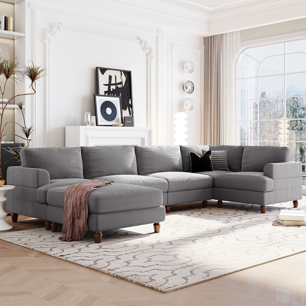 Corduroy Modular Sectional Sofa with Ottoman  Convertible to Bed  DIY Combo