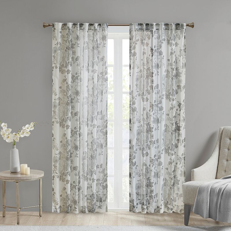 Madison Park Abelia Printed Floral Rod Pocket and Back Tab Voile Sheer 1 Window Curtain Panel