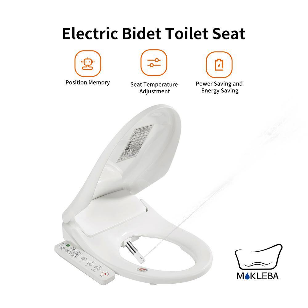 Mokleba Electric Heated Bidet Seat for Elongated Toilets in White with Memory Function BTMKEBCO002