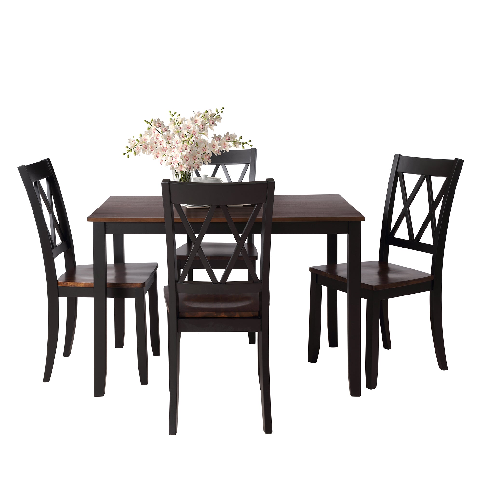 Dining Table Set, Wooden Family Table and Chairs, 45.47 Inches Table for Kitchen and Living Room - 5-Piece