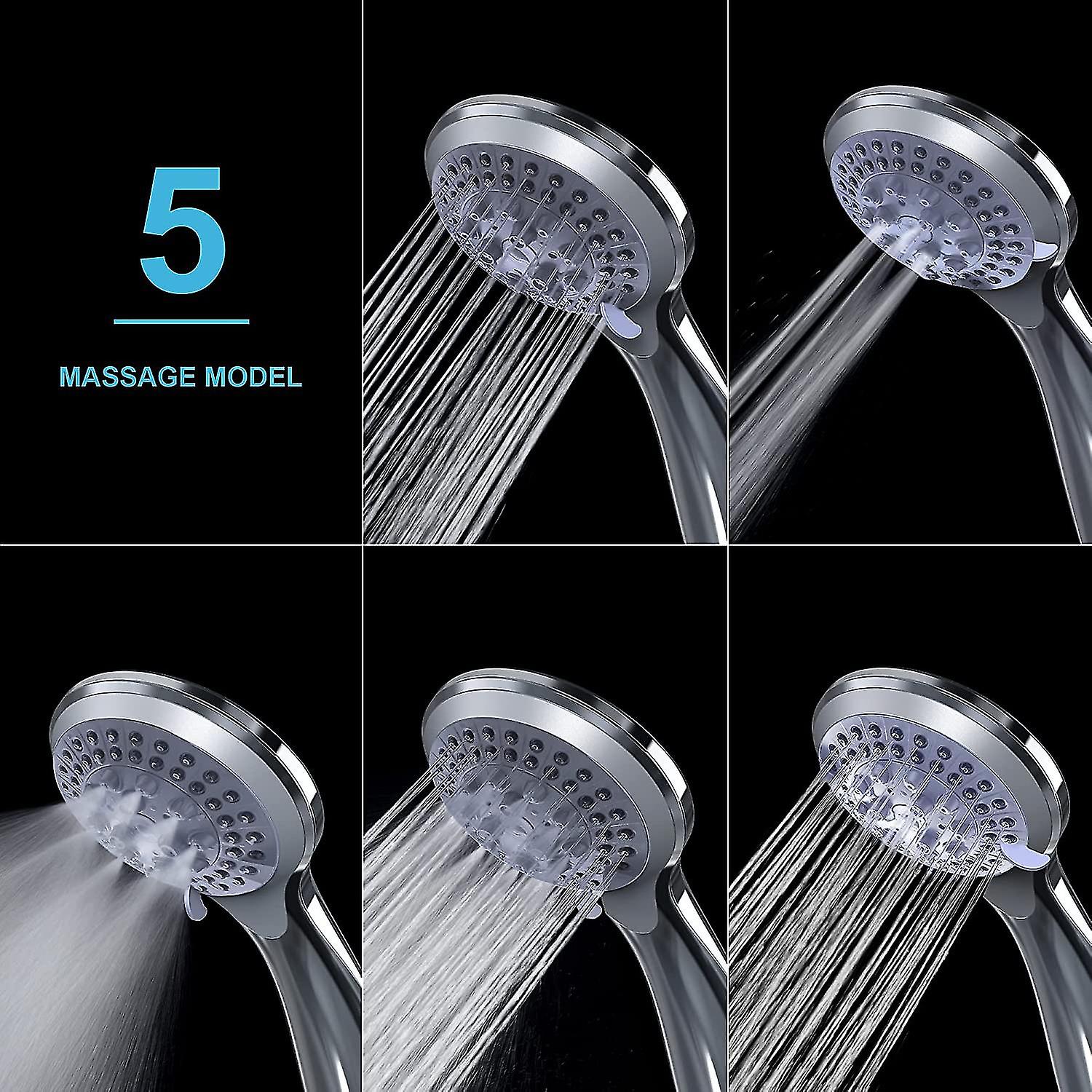 Shower Head Powerful Flow  Pressure Boosting Shower Head Spray With 5 Modes Water Saving Bathing For Adults Children Pets Home And Gym Use