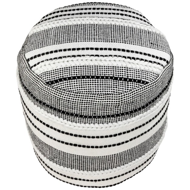 White And Black Striped Outdoor Woven Pouf Ottoman