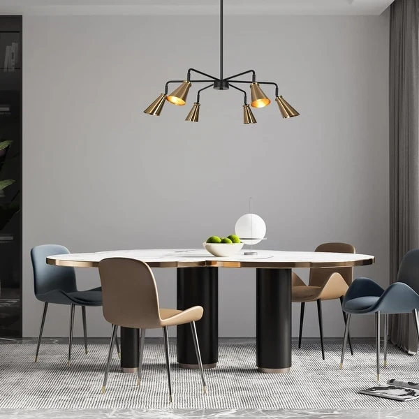 Tesa Modern 6-Light Black Gold Chandelier Metal Pendant Lights for Dining Room - 33.5