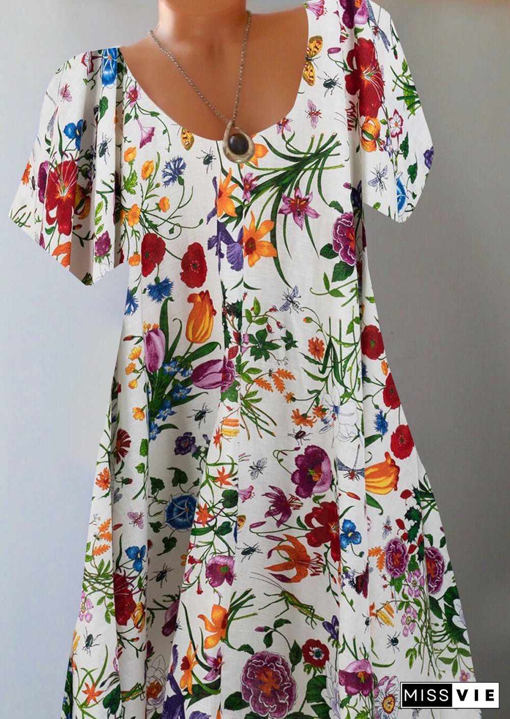 Women's V-Neck Short Sleeve Flower Printed Dress