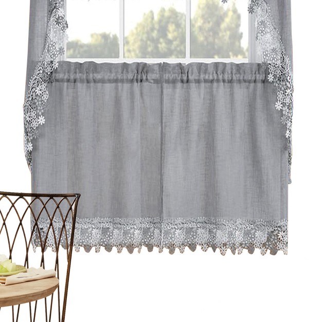 Collections Etc Lillian Floral Lace Trim Window Curtains Single Panel