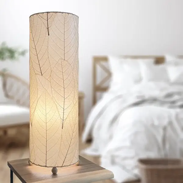 Handmade 24 Inch Cocoa Leaf Cylinder Table Lamp - 8 x 8 x 24