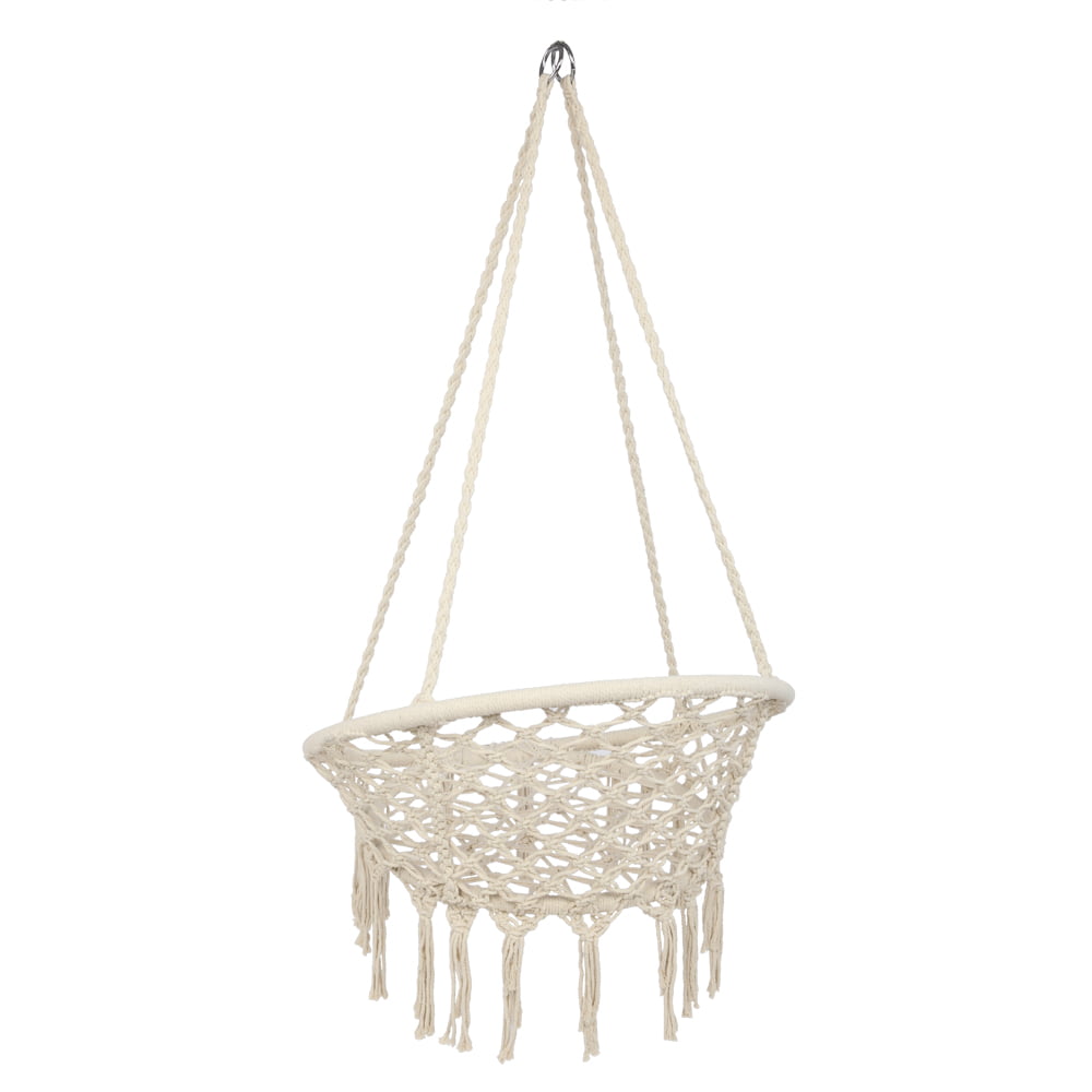 Zimtown Boho Style Rattan Chair Hanging Hammock Swing Chairs for Indoor/Outdoor, Beige, Iron Ring