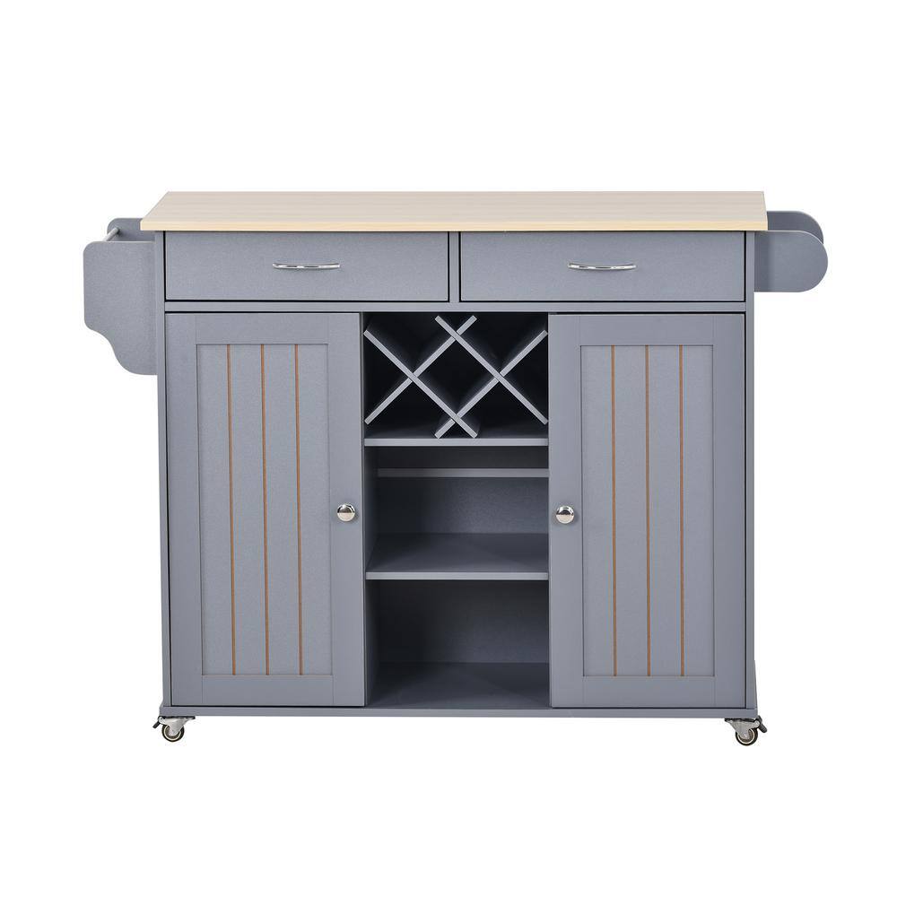 Blue Kitchen Island Cart with Two Storage Cabinets Four Locking Wheels Wine Rack Two Drawers Spice Rack Towel Rack EC-KCGB-5162