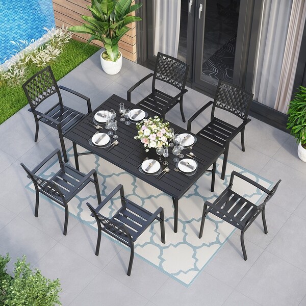 MAISON ARTS 7Piece Metal Patio Dining Set With 1 Rectangular Table and 6 Stackable Dining Chairs