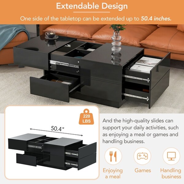 ON-TREND Extendable Coffee Table with 4 Drawers