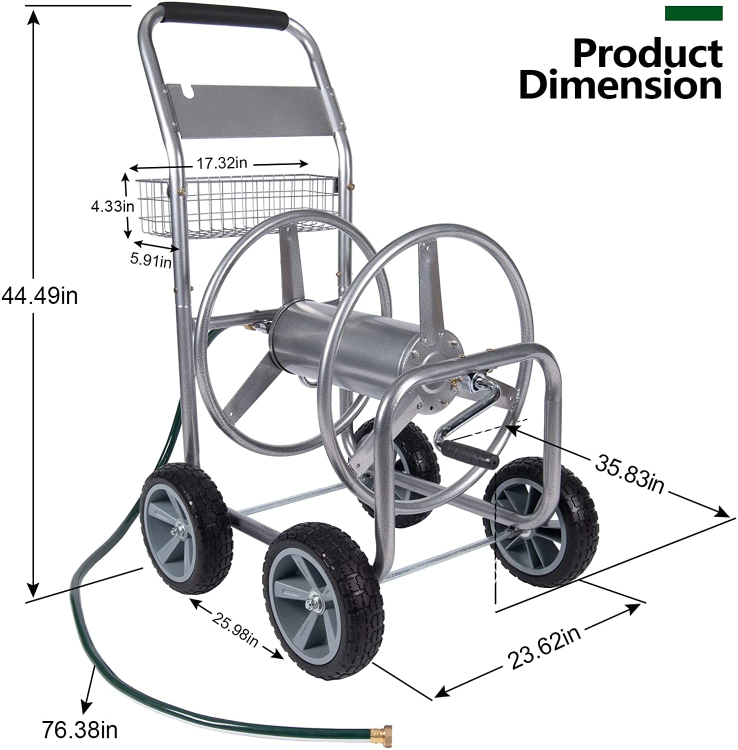 Polar Aurora Garden Heavy Duty Hose Reel Cart Holds 300-Feet of 5/8