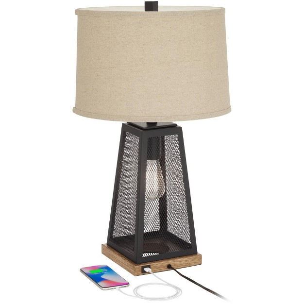 High Metal Mesh With Nightlight Led Usb Charging Port Burlap Shade For Living Room House Desk