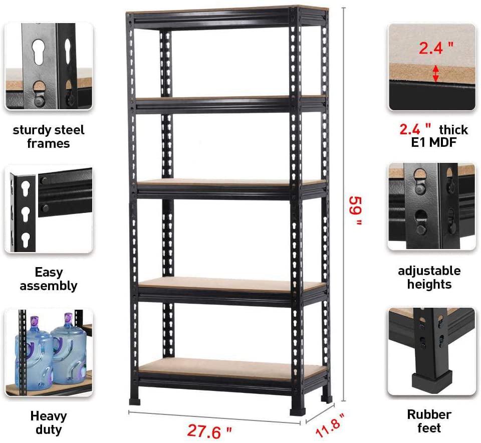 SUGIFT 5-Tier Steel Shelving Unit 27.6 W x 11.8 D x 59 H， Black