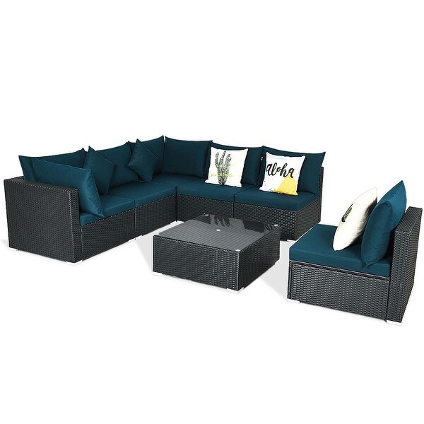 Costway 7PCS Patio Rattan Sofa Set Sectional Conversation Furniture