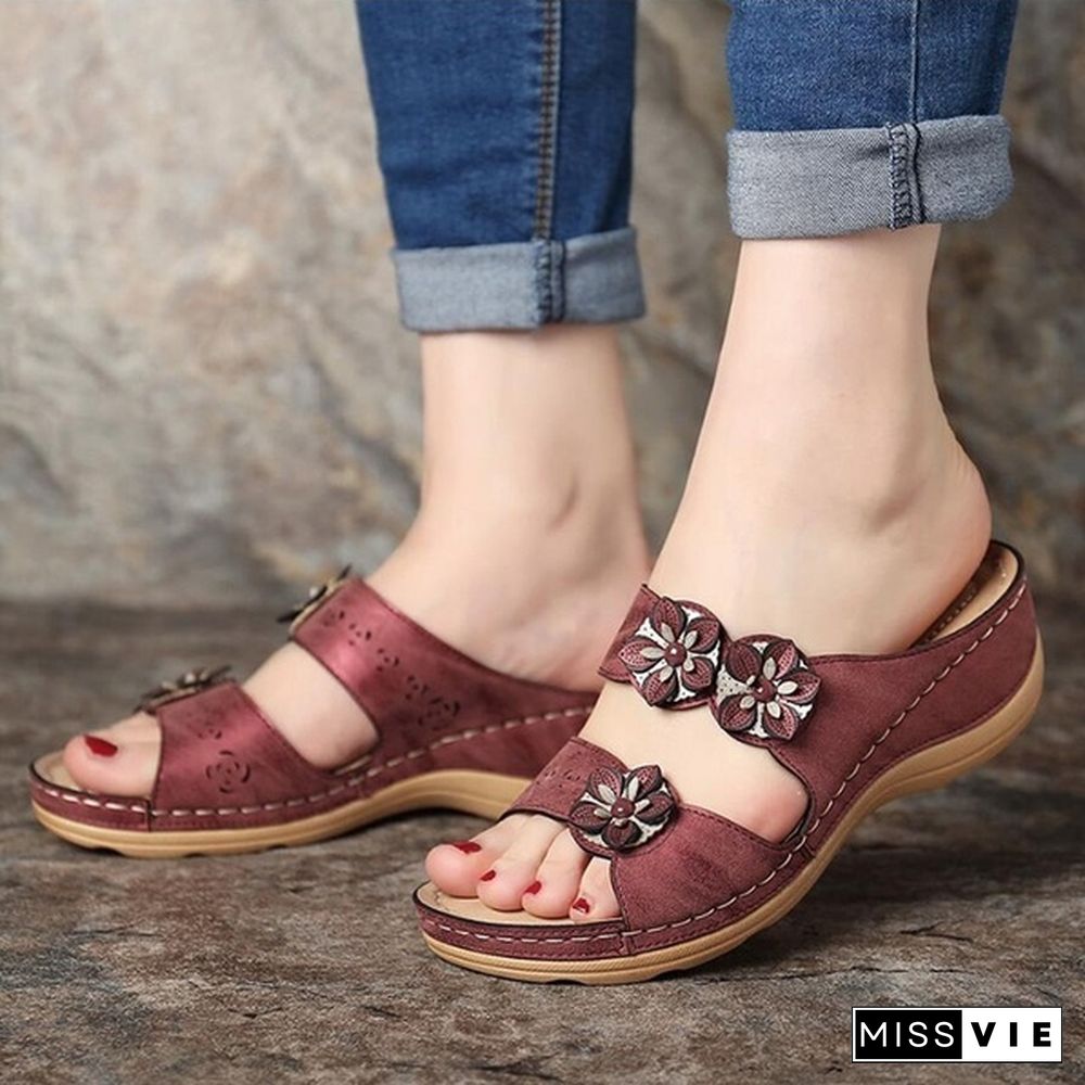 Summer Breathable Women Premium Orthopedic Open Toe Sandals Ladies Buckle Strap Vintage Anti-Slip Slippers Female Shoes