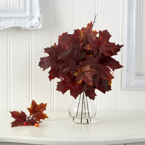 18 Autumn Maple Leaf Artificial Plant in Glass Planter