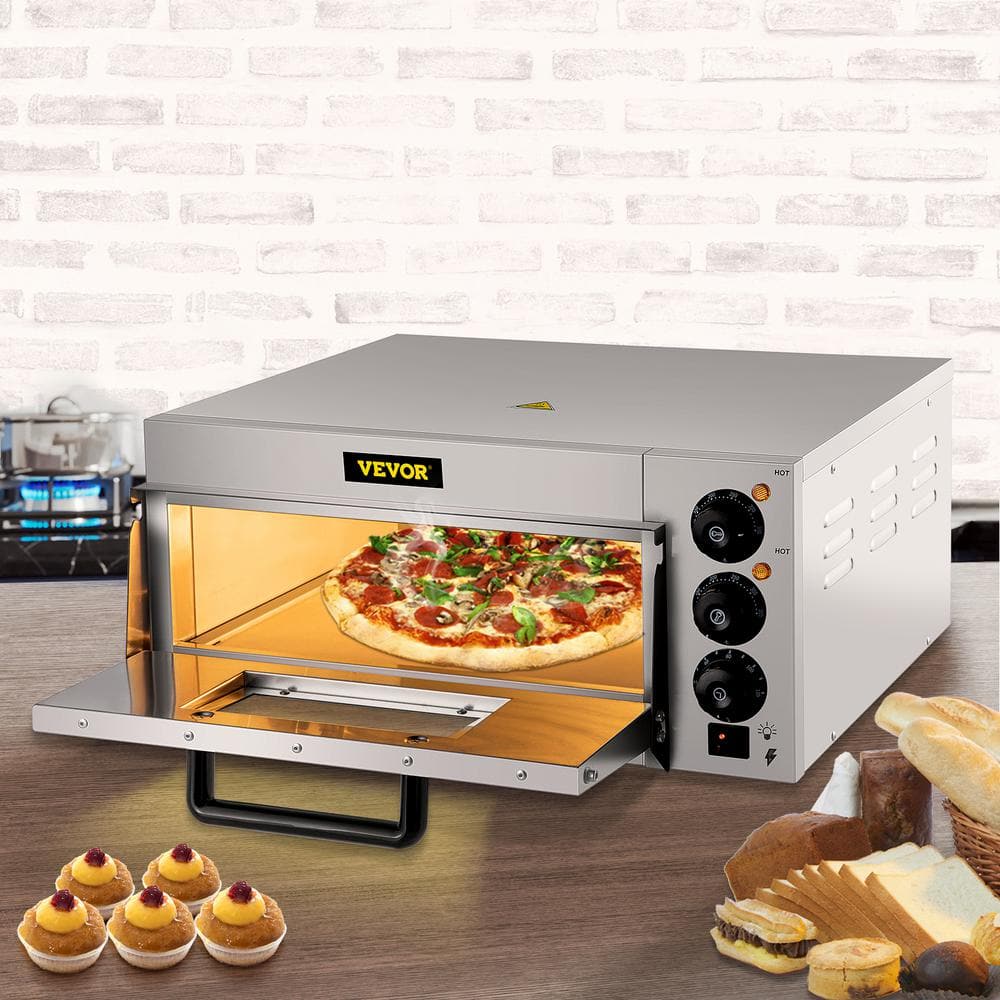 VEVOR Commercial Pizza Oven 14 in. Single Deck Layer 1300-Watt Stainless Steel Electric Outdoor Pizza Oven with Stone & Shelf LXBSKX141110V8IFHV1