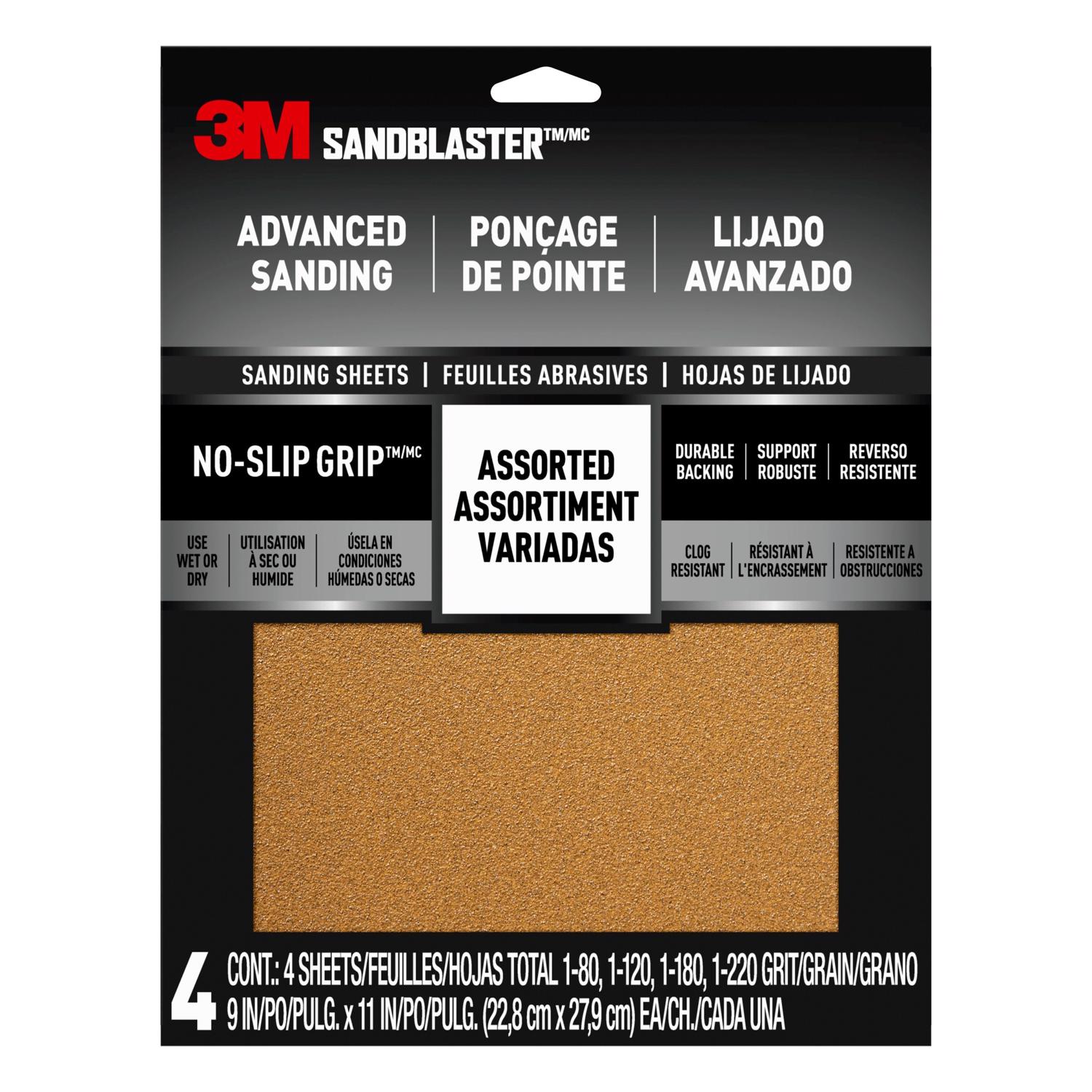 3M Sandblaster 11 in. L X 9 in. W 80/120/180/220 Grit Ceramic Sandpaper 4 pk