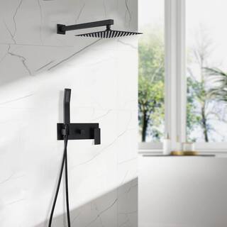 Satico Double Handle 2-Spray 10 in. Square Shower Faucet with Rain Shower Head 1.8GPM in Matte Black MBSS0021RB