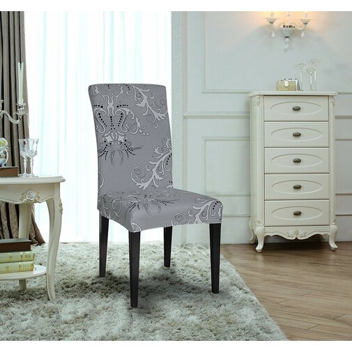 Subrtex Stretch Vector Floral Dining Chair Slipcover (Set of 4, Gray)