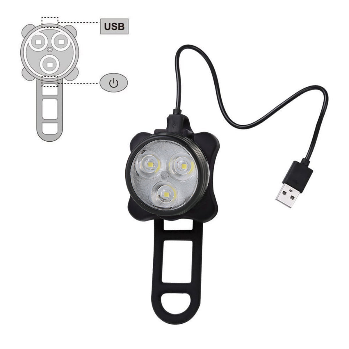 Bike Lights Set 3LED USB Rechargeable Bright Bike Light Front and Back Bike Tail light Safety Warning for Night Riding