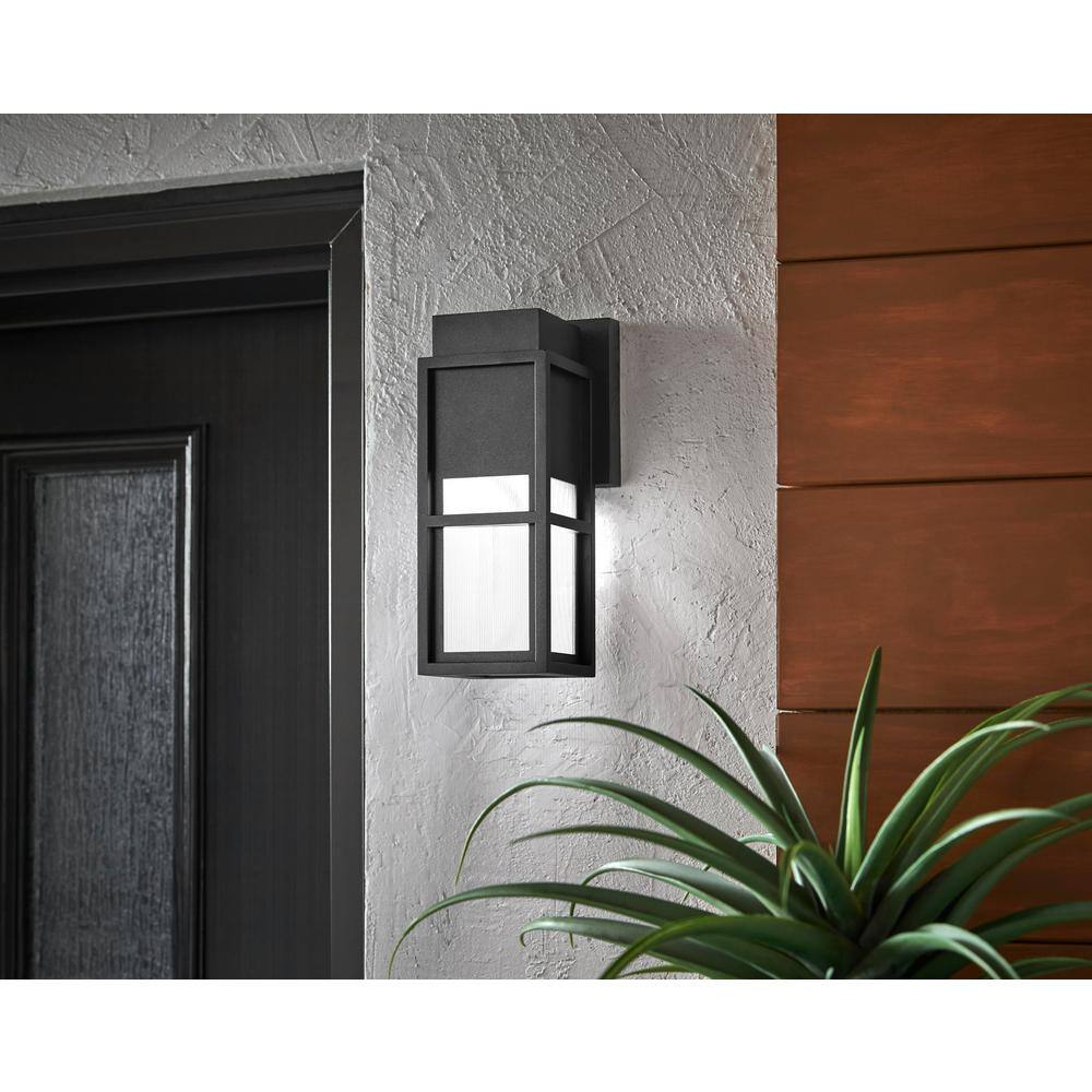 Home Decorators Collection Melrose 1-Light Sand Black LED Outdoor Wall Mount Lantern 23759