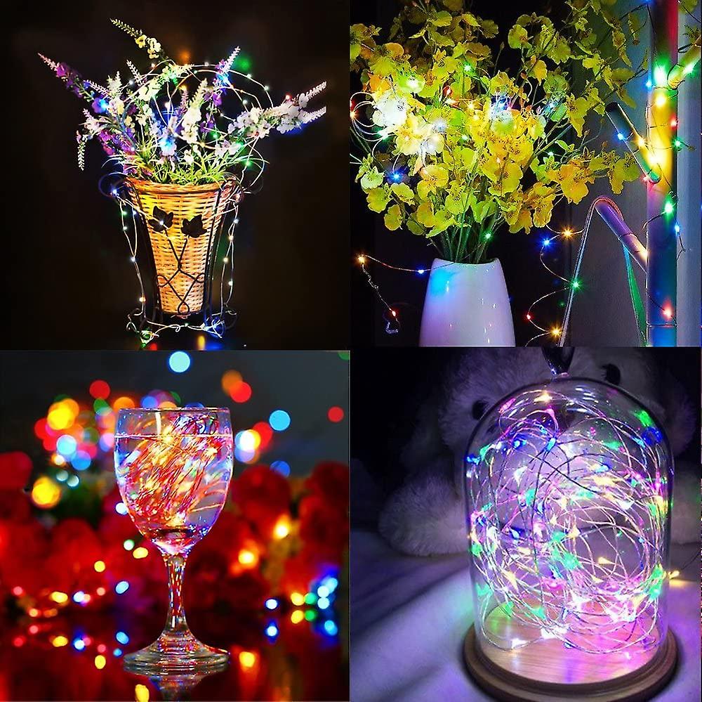 8pcs 2m 20led String Fairy Lights Battery Operated Multi-colored， Flexible Copper Wire Waterproof Starry Lights For Romantic Lightsfun Bedroom Curtain