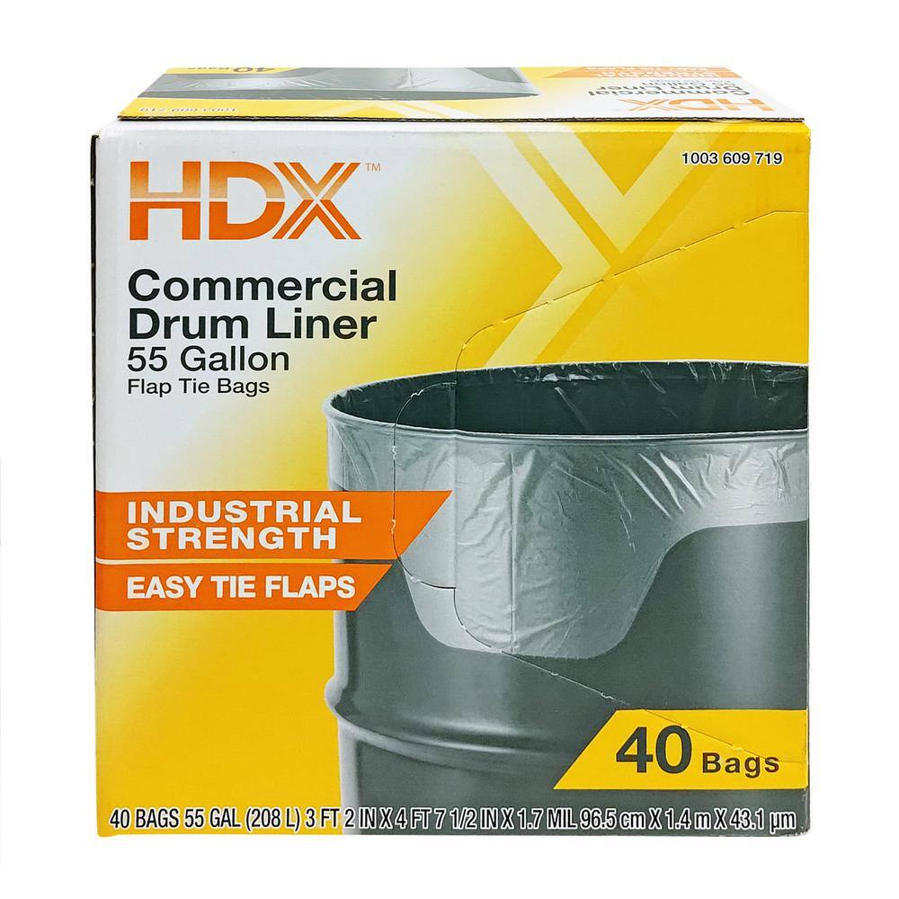 HDX 55 Gallon Clear Heavy-Duty Flap Tie Drum Liner Trash Bags (80-Count) HD55WC040C-2PK