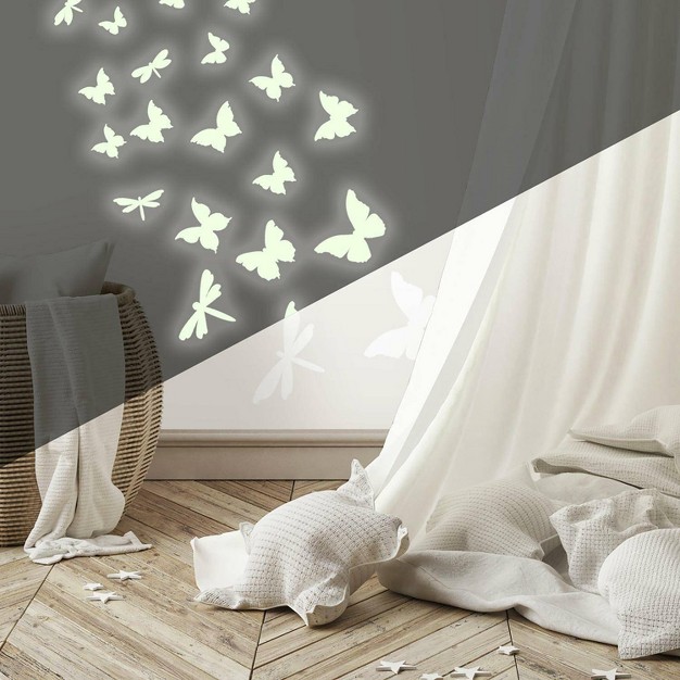 Butterflies And Dragonflies Glow In The Dark Wall Decal White Roommates