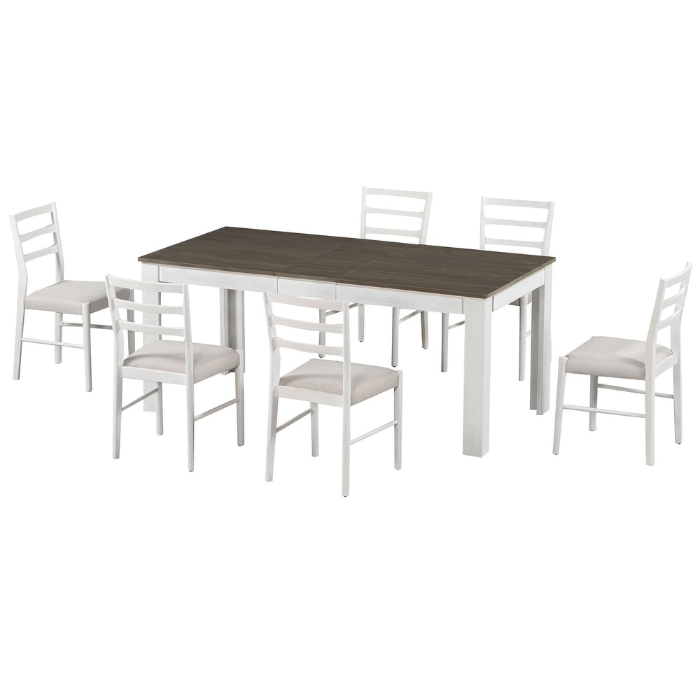 7 Piece Wooden Dining Table Set Mutifunctional Extendable Table with 12\