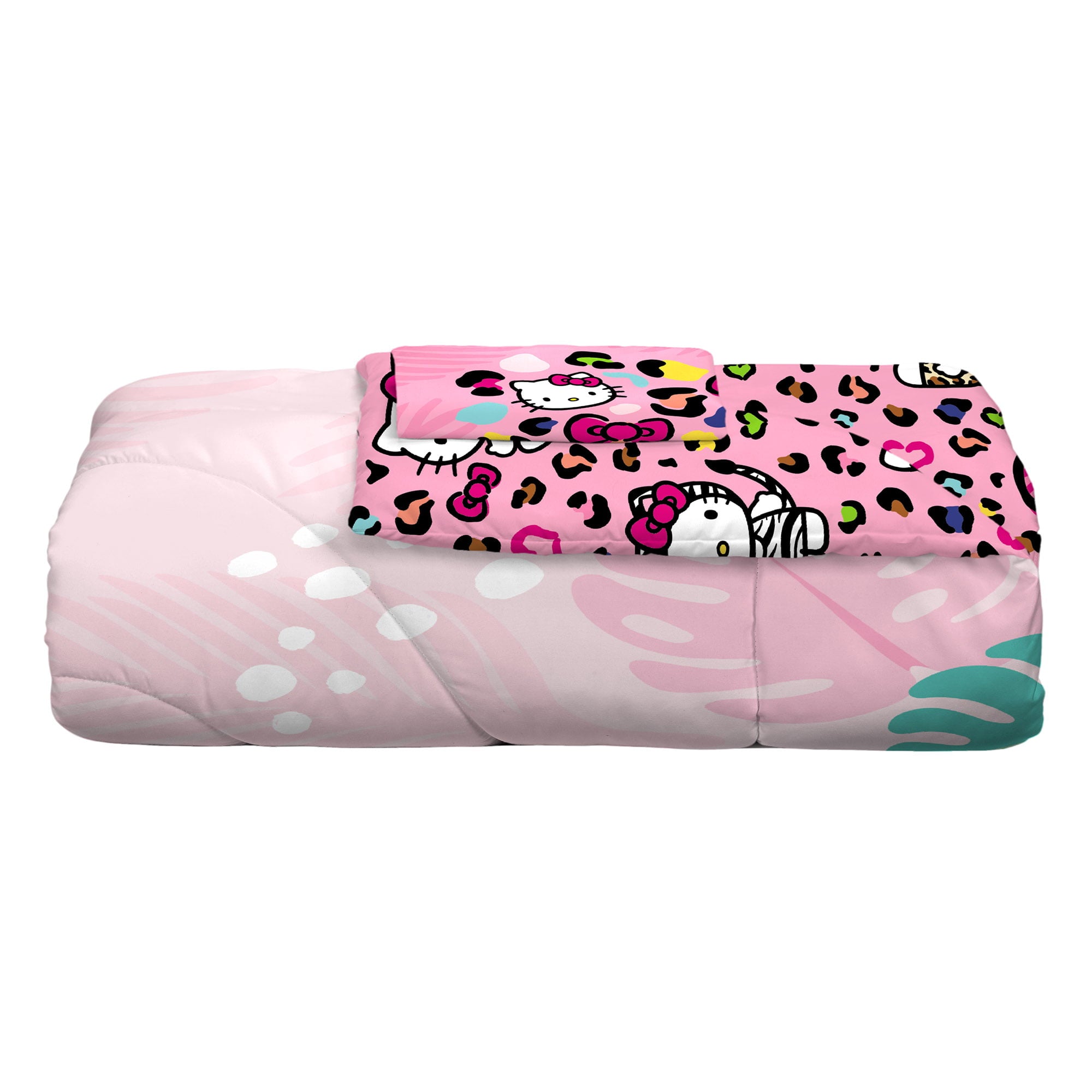 Hello Kitty Kids Comforter and Sham， 2-Piece Set， Twin/Full， Reversible， Pink， Sanrio