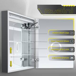 DECADOM RUBINI 24 in.W x 32 in.H LED Medicine Cabinet Recessed Surface Clock Dimmer Defogger Cosmetic Mirror Outlet USB R-Hinge RUBiNI 2432R