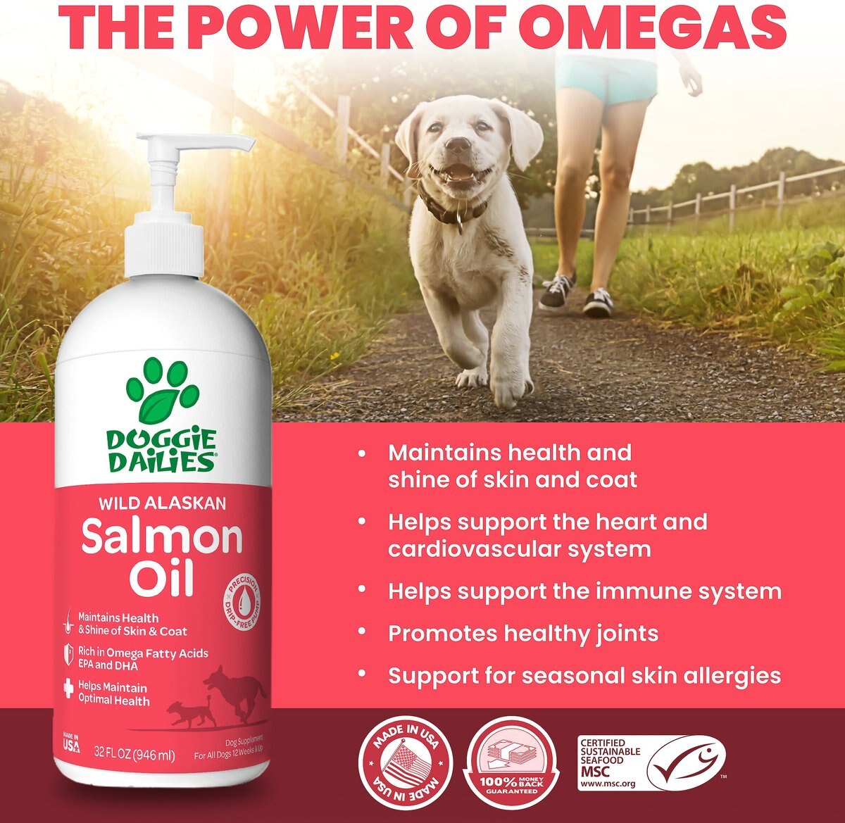 Doggie Dailies Wild Alaskan Salmon Oil Dog Supplement， 32-oz bottle