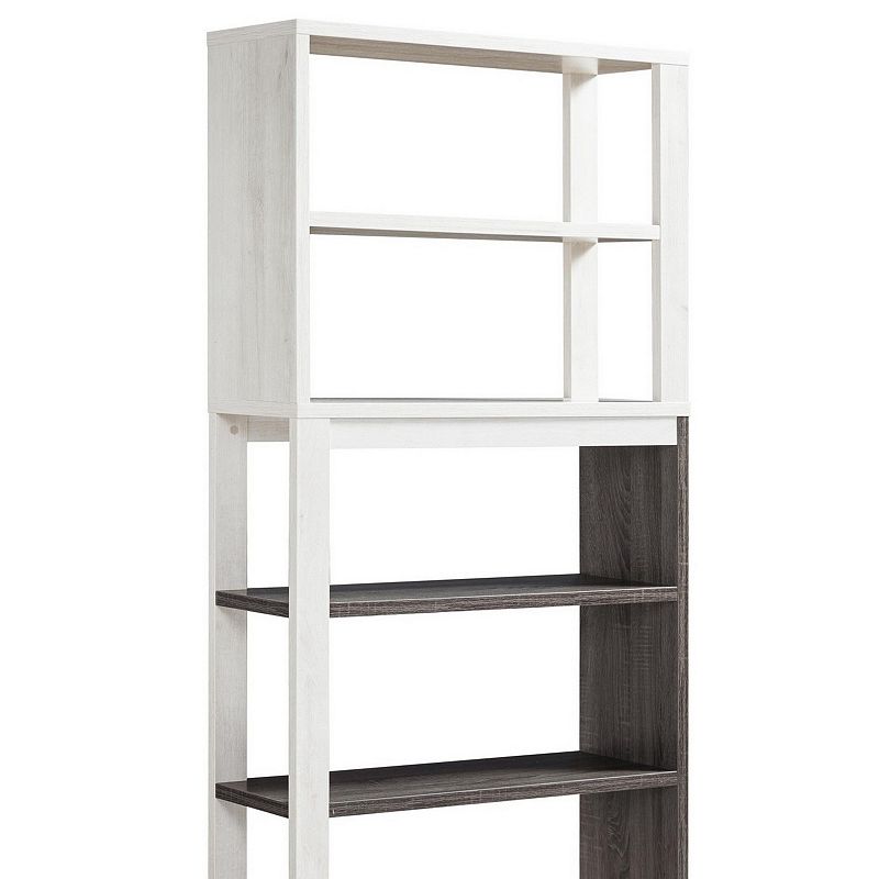 Crew 69 Inch 5 Tier Wood Bookcase Unit， Modern Open Design， Oak White， Gray