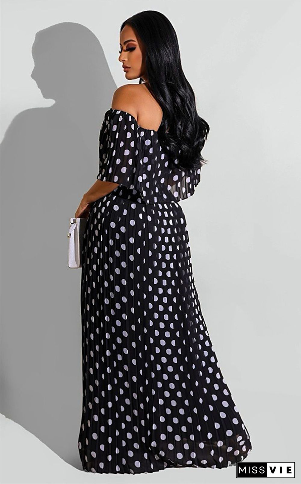 Bohemian Print Polka Dot Off Shoulder Maxi Dress